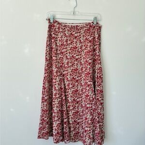 Rena Rowan Red and White Floral A-Line Skirt